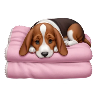 A baby basset hound sleeping on a baby pink blanket  sticker