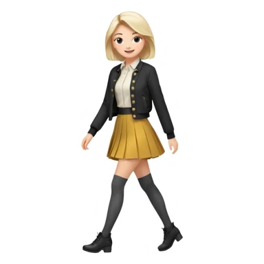 a fashionable gen Z woman, walking confidently with a skirt and stylish tights sticker