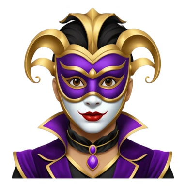 masked circus acrobat portrait, head and shoulders only, elegant carnival mask, dark outfit collar, dramatic expression, 3D cartoon, mobile game icon style, clean background, no text, no watermark
 
 sticker