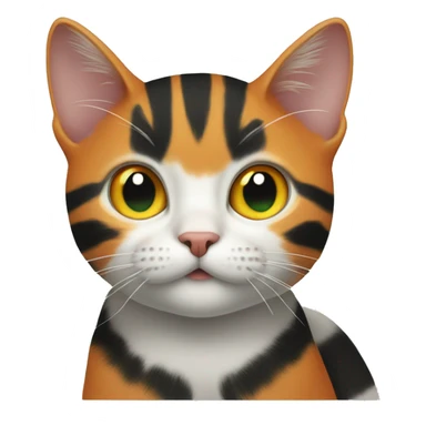 a cat with green eyes and orange, black, and white spots and a cat with orange stripes with yellow eyes.  sticker