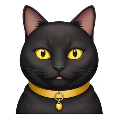 Un gato negro gordito con los ojos de color amarillos sentado con un collar que diga: waina michi sticker