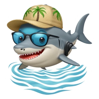 Tiburón playero con camisa hawaiana, lentes negros, y una gorra al revés sticker