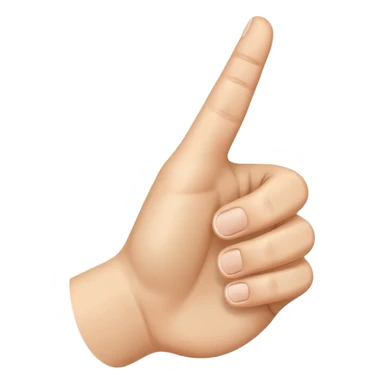 A realistic close-up photo of a right hand entering the frame from the bottom right corner, back of the hand facing the camera, pointing diagonally upwards to the left with only the thumb and index finger extended in a finger gun or L-shape gesture, other fingers closed and tucked in. sticker