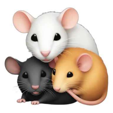 two ginger rats, two black rats and one white rat are sleeping together sticker