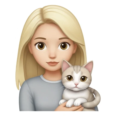 Szaro - biały kot na rękach bląd włosej dziewczynki sticker