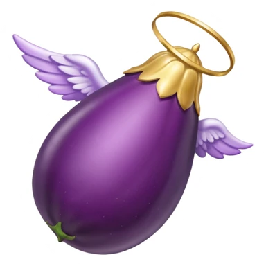 Realistic eggplant from the side wearing an angel halo sticker