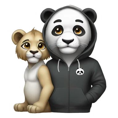 Lion with panda wearing hoodies  sticker