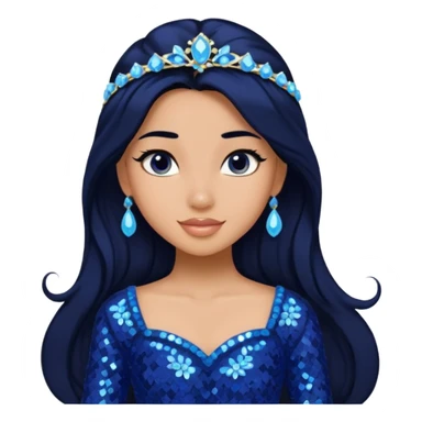 Jasmine from Disney Princess with tan skin, long black hair, indigo sequin outfit sticker
