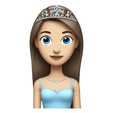 Girl with straight brown hair and blue eyes and long bottom eyelashes and a tiara sticker