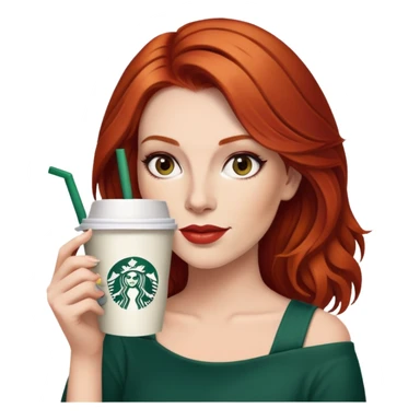 A 30-year-old red-haired woman with shoulder-length hair, heavy makeup, and a Starbucks cup in her hand. sticker
