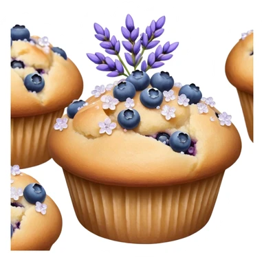 Lavender flower sprigs on a muffin with blueberries and sugar crystals without frosting  sticker