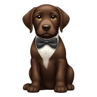 Chocolate labrador cute puppy with small white patch of fur on chest and rich topaz bow tie  sticker