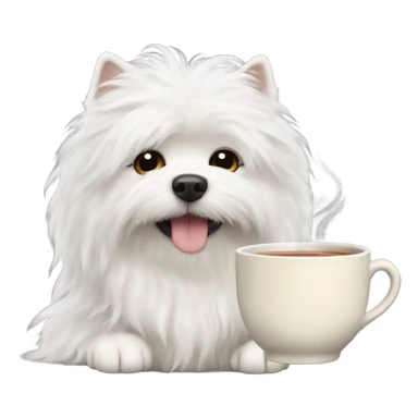 White fluffy dog drinking tea sticker