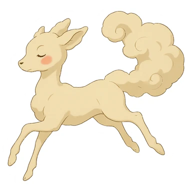 vanilla-colored cloud doe, floating with rosy cheeks and witch-like grace, ghibli style sticker