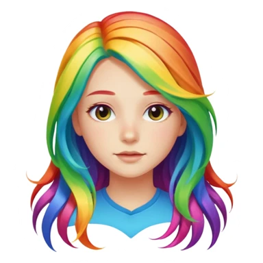 Girl with rainbow long hair — bright gradient strands flowing sticker