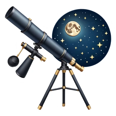 An icon featuring a telescope, stars, and a planet, symbolizing astronomy. The design includes a crescent moon, distant galaxies, and constellations, representing the study of space and celestial bodies. Transparent background highlights the exploration of the universe and cosmic phenomena. sticker