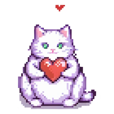 a cat with a heart, pixel art style sticker