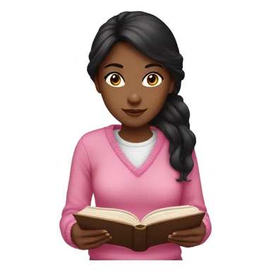 Black haired girl in pink sweater Reading a Book sticker