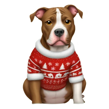 Pitbull type dog sitting down wearing a Christmas sweater sticker