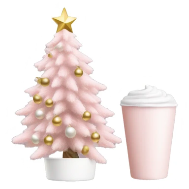 baby pink christmas tree with white star and white and gold ornaments with white pot to hold up christmas tree  sticker