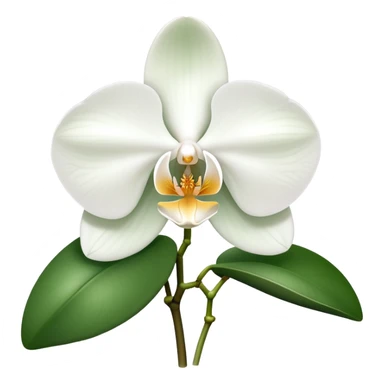 Elegant phalaenopsis moth orchid with white blooms and two visible green leaves at the base sticker
