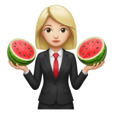 Blond girl in a suit holding two whole watermelons in front of her body sticker