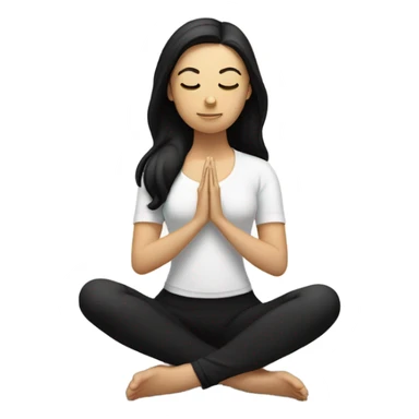 White girl with black hair meditating in butter top and black leggings sticker