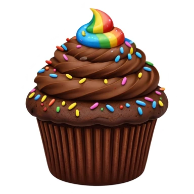 chocolate cupcake with chocolate frosting and rainbow sprinkles sticker