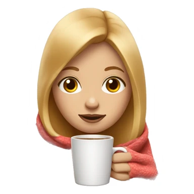 Strawberry blond girl with straight hair covered in a blanket, sipping coffee sticker