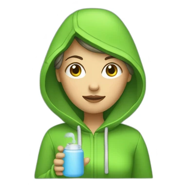 Woman with round head and green hoodie and hot water bottle in her hand  sticker