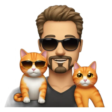 polish man with goatee in sunglasses holding one orange cat and one black cat sticker