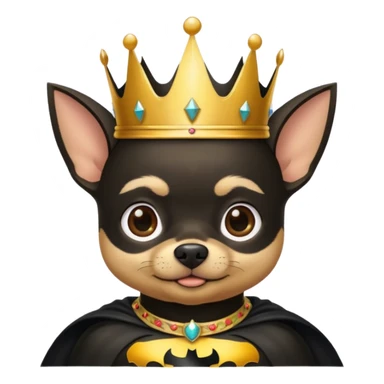 Chihuahua wearing a crown on his head and a Batman cape around his neck sticker