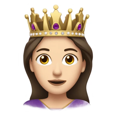 Caucasian long brunette woman wearing formal royal purple robes and a crown whose face shows love and adoration to the man she adores  sticker