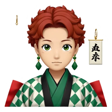 Tanjiro Kamado from Demon Slayer with black and green checkered haori and hanafuda earrings sticker