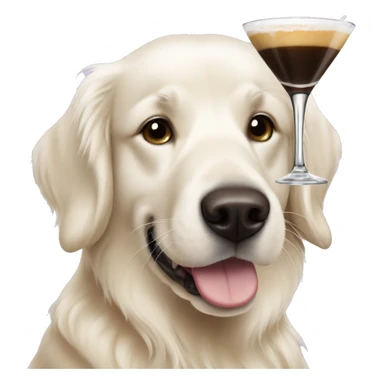 White golden retriever with an espresso martini sticker
