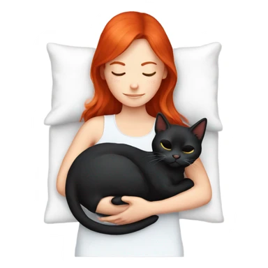 White red haired girl sleeping with a black kitten sticker
