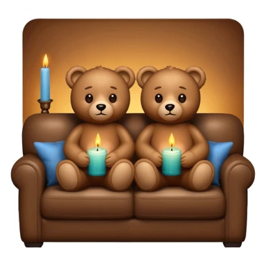 Two cozy teddy bears watching tv on couch with candles next to them sticker