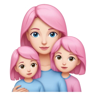 Mom and two children with light blue and pink clothes sticker