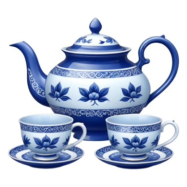 blue porcelain tea set  sticker