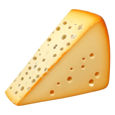 A wedge of Saint-Nectaire cheese, orange-grey mottled rind, pale yellow supple inside, smooth cut surface with a few tiny holes, rustic wrinkled rind, no board or extras, soft lighting, subtle shadows, emoji scale sticker