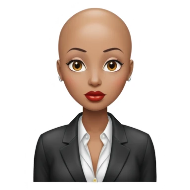 Gorgeous woman wet no eyebrows wearing blazer Alluring black woman wide nose bald head big glossy lips sticker