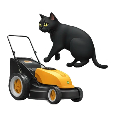 black cat pushing a push lawnmower sticker