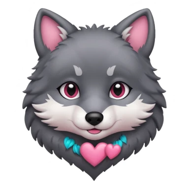 cute dark grey wolf inside heart sticker