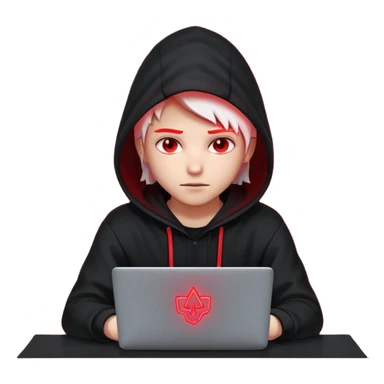 developer behind his laptop with this style : Crytek Crysis Video game neon glowing bright red character red black hooded hacker themed character sticker