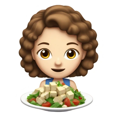 White girl Brown hair blue eyes freackles eating Tofu salad with fork sticker