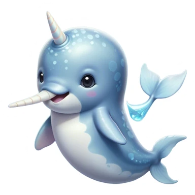 Cinematic Cute Narwhal Portrait Emoji, Head tilted playfully and inquisitively, showcasing a sleek, streamlined body with subtly iridescent, mottled gray skin and a prominently spiraled ivory tusk, complemented by round, sparkling eyes full of gentle wonder, Simplified yet irresistibly adorable features, highly detailed, glowing with a warm, friendly arctic glow, high shine, affectionate and lively, stylized with a touch of whimsical marine charm, soft glowing outline, capturing the essence of a mischievous yet loving narwhal that seems as if it could frolic out of the screen into your heart! sticker