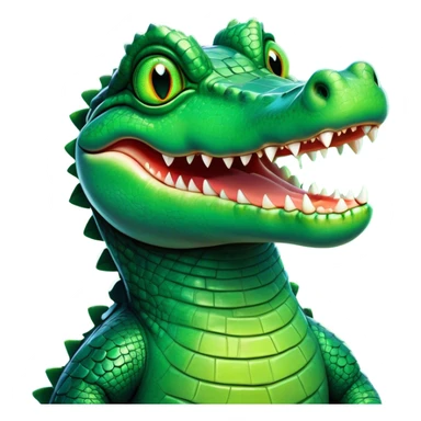 Cinematic Comical Crocodile Portrait Emoji, Head tilted dramatically with an exaggeratedly amused expression, featuring a striking, glossy emerald-green hide with bold textured scales and wide, expressive eyes filled with playful disbelief, Simplified yet hilariously expressive features, highly detailed, glowing with a slightly sassy glow, high shine, dramatic yet playful, stylized with an air of cheeky mischief, bright and endearing, soft glowing outline, capturing the essence of a spirited and over-the-top crocodile, so meme-worthy it feels like it could snap its jaws into internet fame instantly! sticker