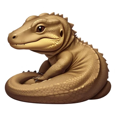 Meme-Worthy cute Sleeping Komodo Dragon Lizard Portrait Emoji, Head resting peacefully with a contented smile, showcasing a rugged, textured form and eyes gently closed in serene slumber, Simplified yet comically adorable features, highly detailed, glowing with a soft, drowsy glow, high shine, relaxed and utterly lovable, stylized with an air of playful laziness, bright and heartwarming, soft glowing outline, capturing the essence of a sleeping ancient guardian that feels destined to become the next viral icon of adorable rest! sticker