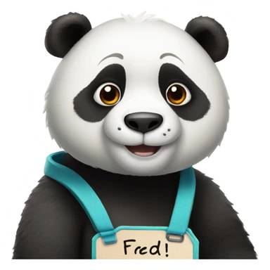 A panda with a name tag 'Fred' sticker