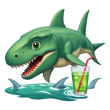 Dinosaur swimming with shark drinking soda sticker